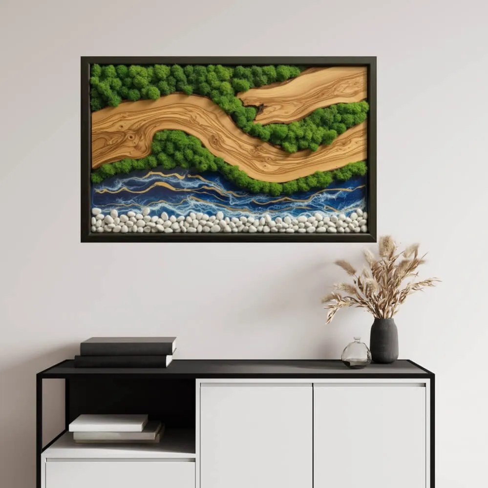 Autocolante retangular Musgo - Praia e Azul Epoxy com Pedras Brancas