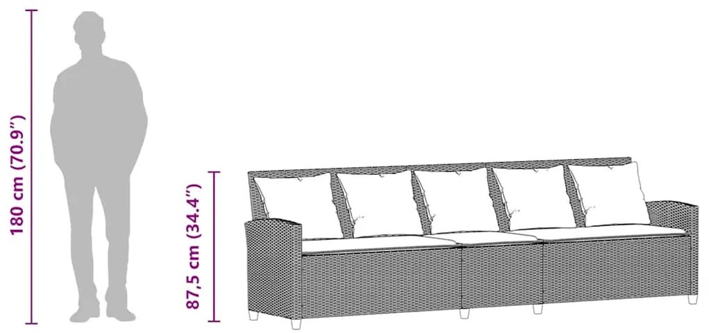 Sofá de jardim de 5 lugares com almofadões vime PE bege