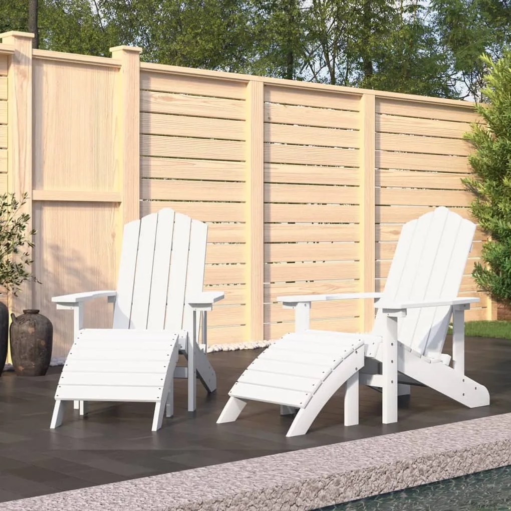 vidaXL Cadeiras de jardim Adirondack c/ apoio de pés 2 pcs PEAD branco