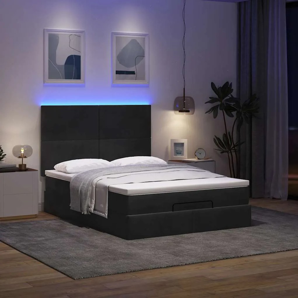 Estrutura de cama otomana com colchões 140x200 cm veludo preto