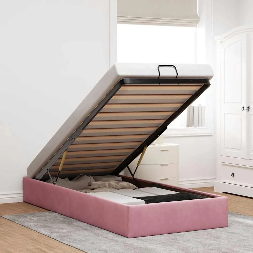 vidaXL Ottoman Bed Frame No Colchão Rosa 80x200 cm Veludo