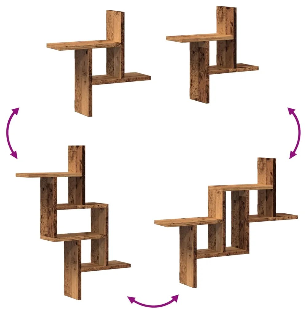 Prateleiras de parede 2 pcs derivados de madeira madeira velha