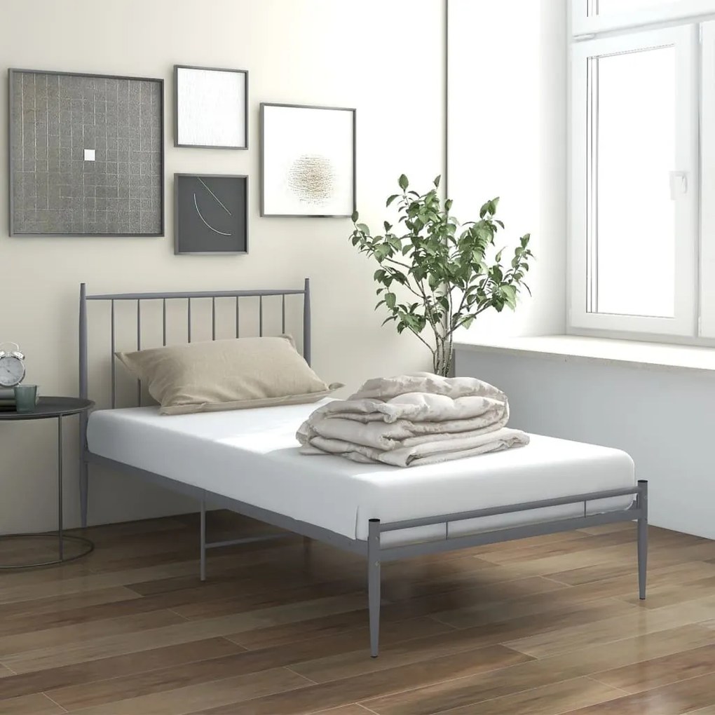 Estrutura de cama 100x200 cm metal cinzento