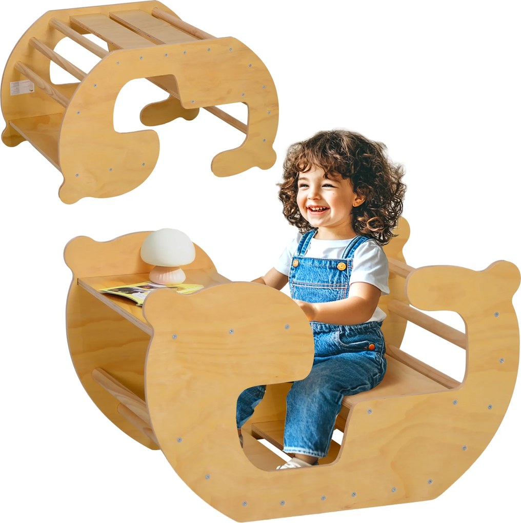Arco de escalada para crianças, mesa de brinquedos para crianças dos 18 aos 48 meses, design 2 em 1, carga máxima de 50 kg, madeira natural