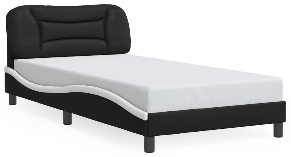 Estrutura cama c/ luzes LED 100x200cm couro artif. preto/branco