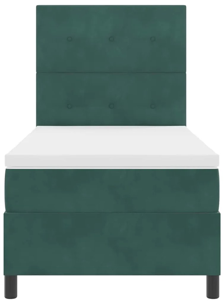 Cama Box com Colchão e LED Verde Escuro 100x200 cm Veludo