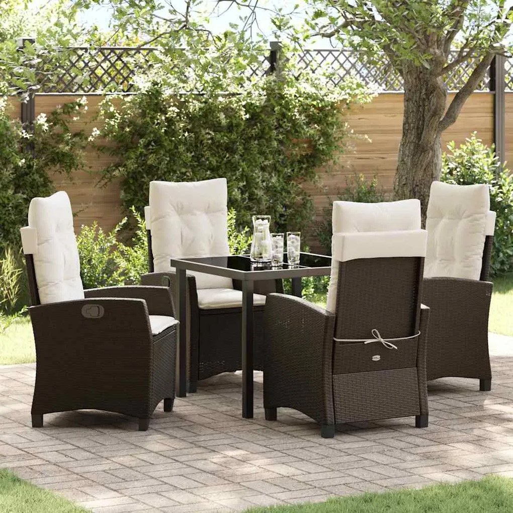 vidaXL Conjunto de Jantar de Jardim com 5 Peças e Almofadas - Rattan Poliéster Marrom