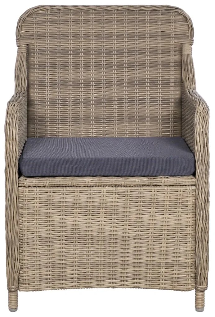 Cadeiras de exterior c/ almofadões 2 pcs vime PE castanho