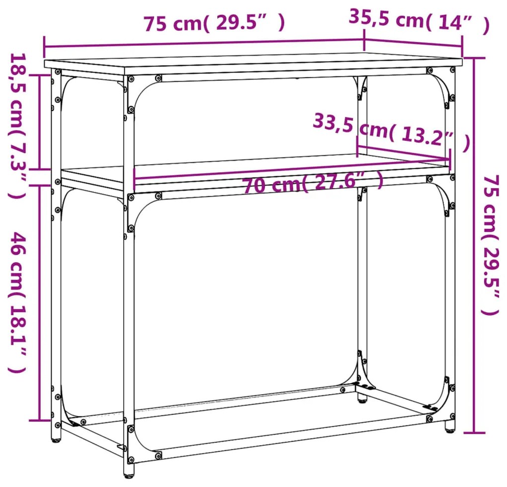 Mesa consola 75x35,5x75 cm derivados de madeira preto
