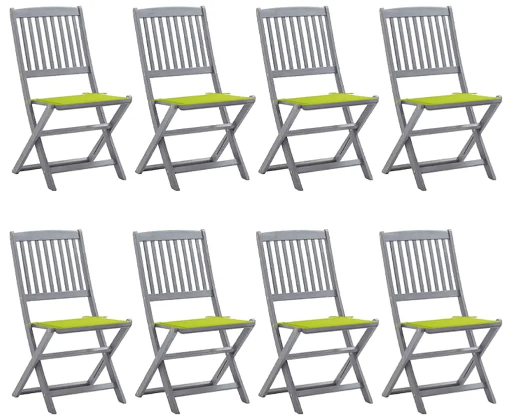 vidaXL Cadeiras de exterior dobráveis 8pcs c/ almofadões acácia maciça