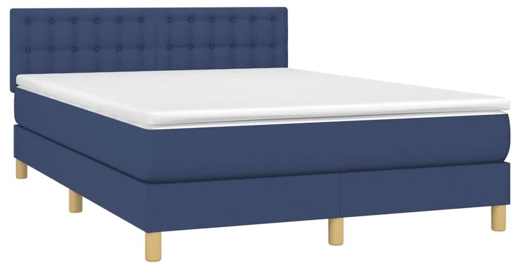 Cama box spring c/ colchão e LED 140x190 cm tecido azul