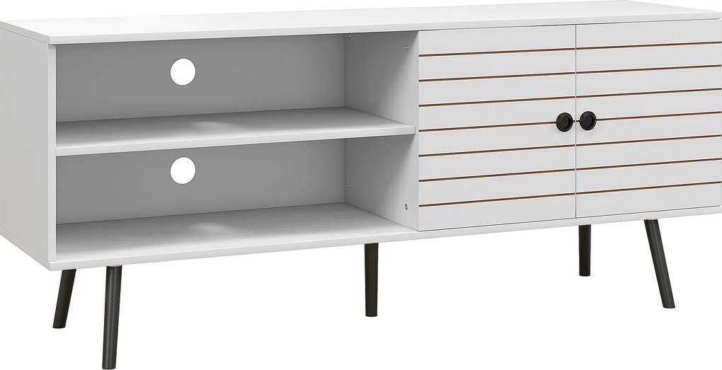 HOMCOM Móvel TV Televisores até 65 Polegadas 2 Prateleiras Abertas Armário Portas Design Moderno 145x38x65 cm Branco | Aosom Portugal