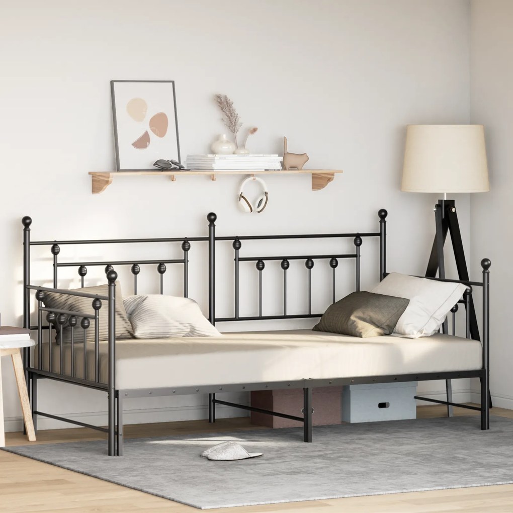Estrutura de Daybed com Cama Extra VidaXL Preta 90x190 cm Aço