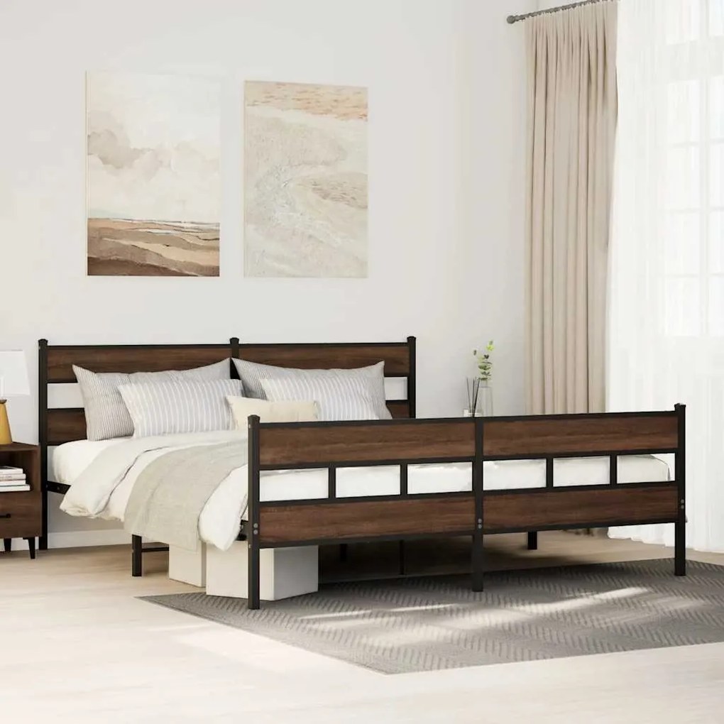 vidaXL Estrutura cama sem colchão 183x213 cm metal carvalho castanho