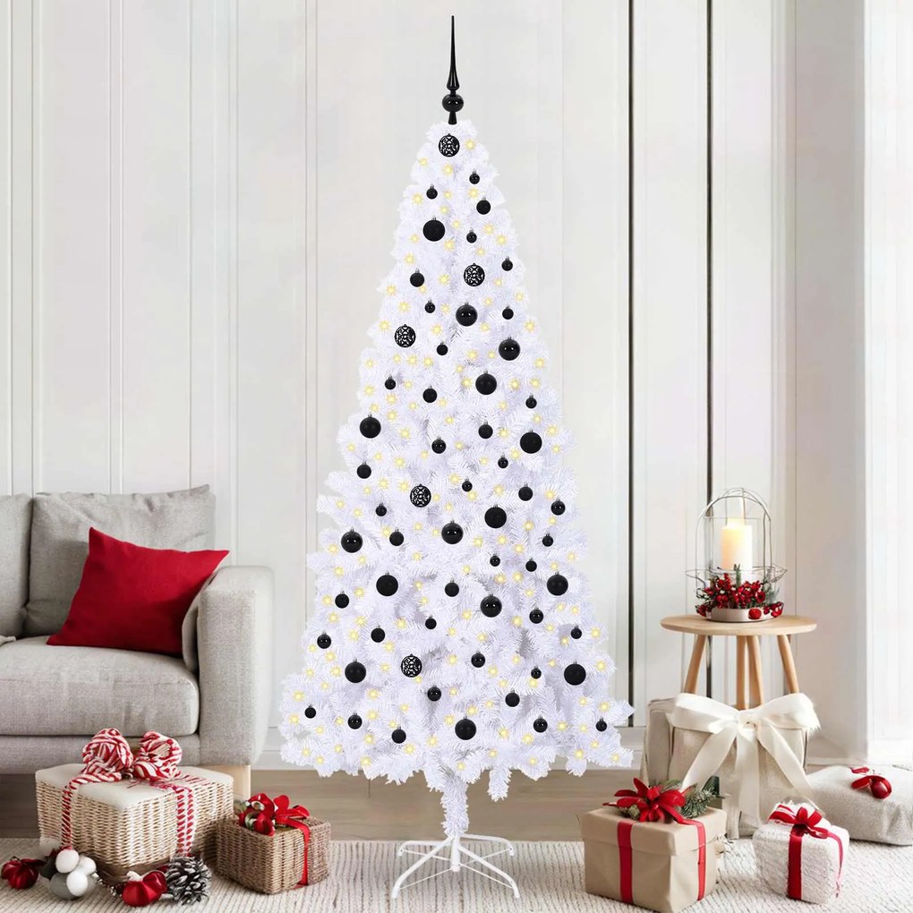 vidaXL Árvore de Natal Artificial com 300 LEDs Branco 210 cm PVC e Aço