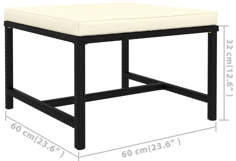 7 pcs conjunto lounge de jardim c/ almofadões vime PE preto