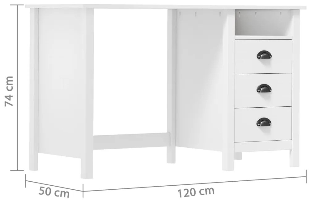 Secretária Hill c/ 3 gavetas 120x50x74 cm pinho maciço