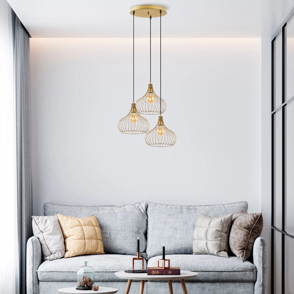 Chandelier Teldamla – Dourado Brilhante – 47 x 47 x 120 cm