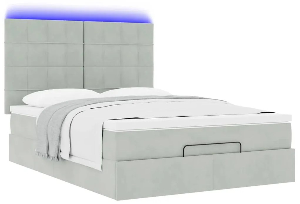 Estrutura de cama otomana com colchões 140x190cm cinzento claro