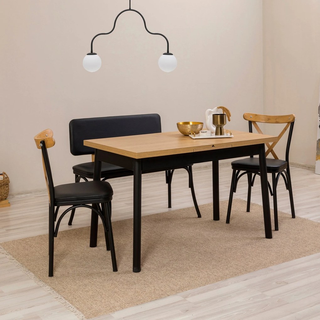 Conjunto de Mesa de Jantar Extensível e Cadeiras Oliver – Preto – Mesa
