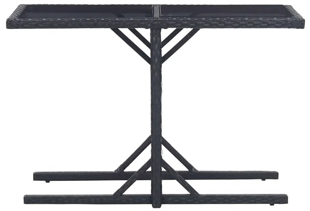 3 pcs conjunto jantar p/ jardim vime PE e vidro temperado preto