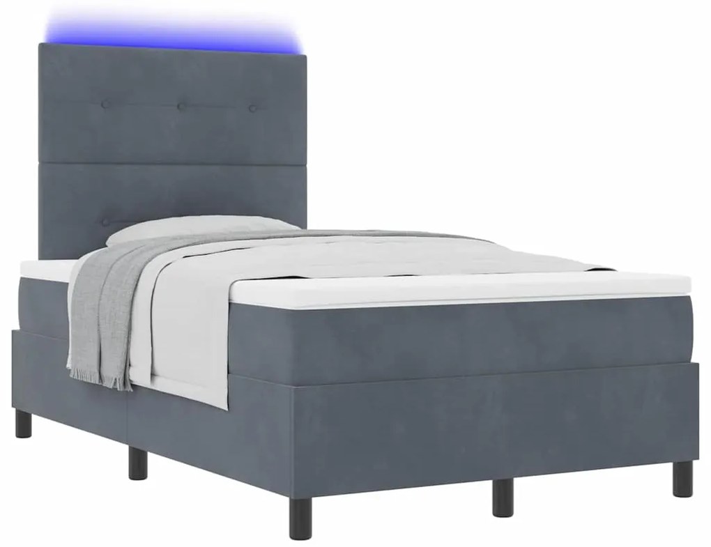Cama Box com Colchão e LED VidaXL Cinza Escuro 120x190 cm Veludo