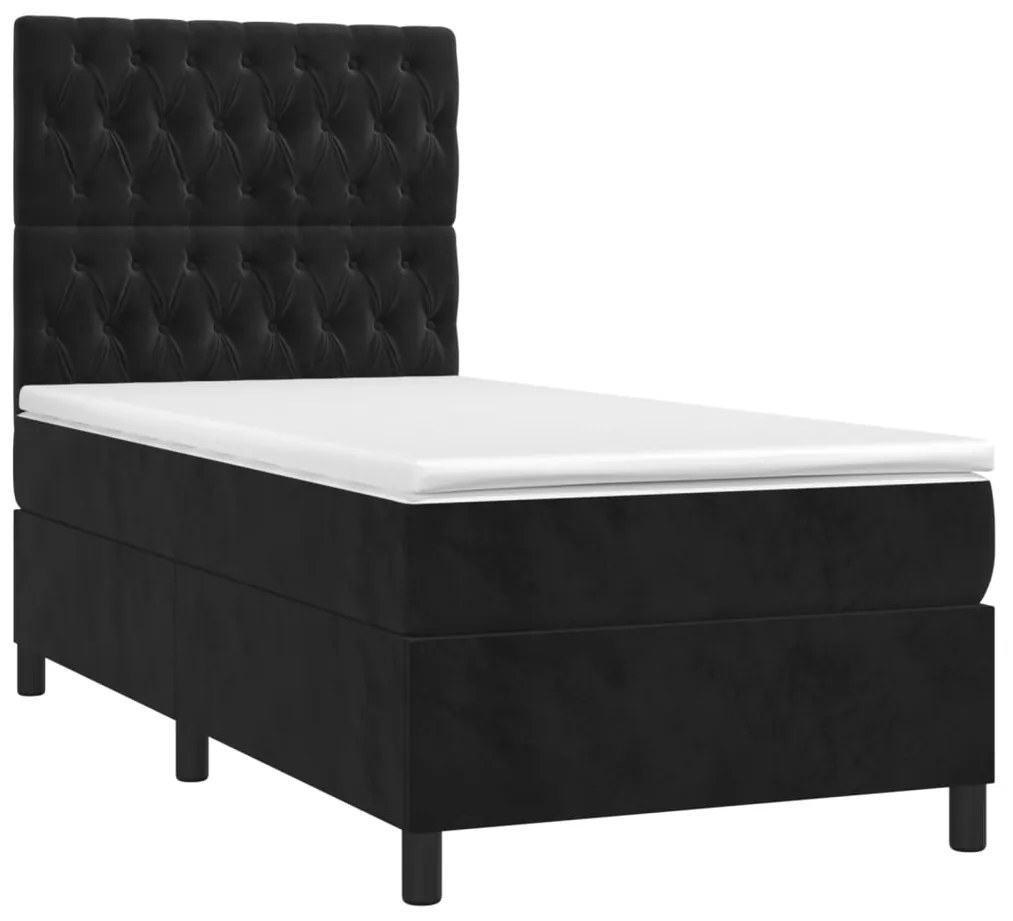 Cama box spring c/ colchão/LED 90x190 cm veludo preto