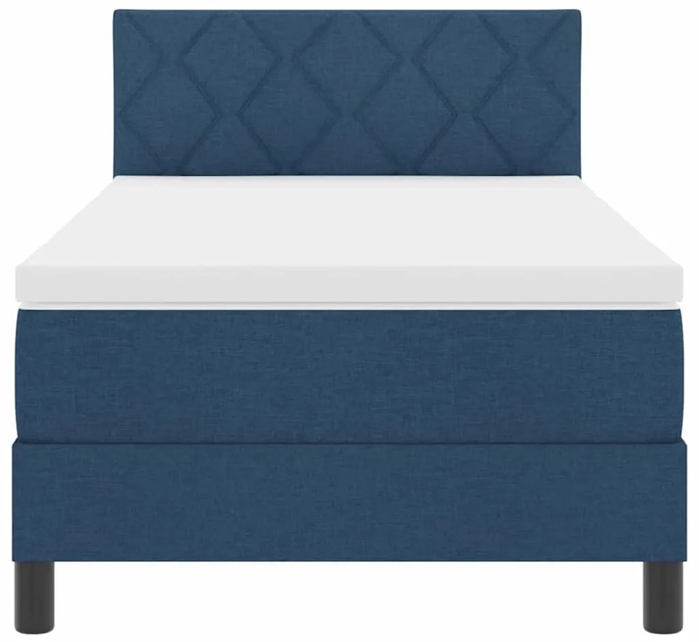 Cama Box Spring com Colchão &amp; LED Azul 100x200 cm Tecido