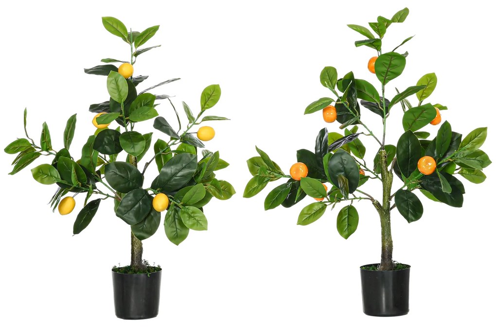 HOMCOM Conjunto de 2 Plantas Artificiais Decorativas Limoeiro e Laranj