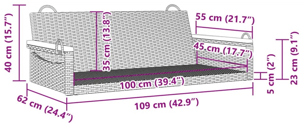 Banco baloiço 109x62x40 cm vime PE preto