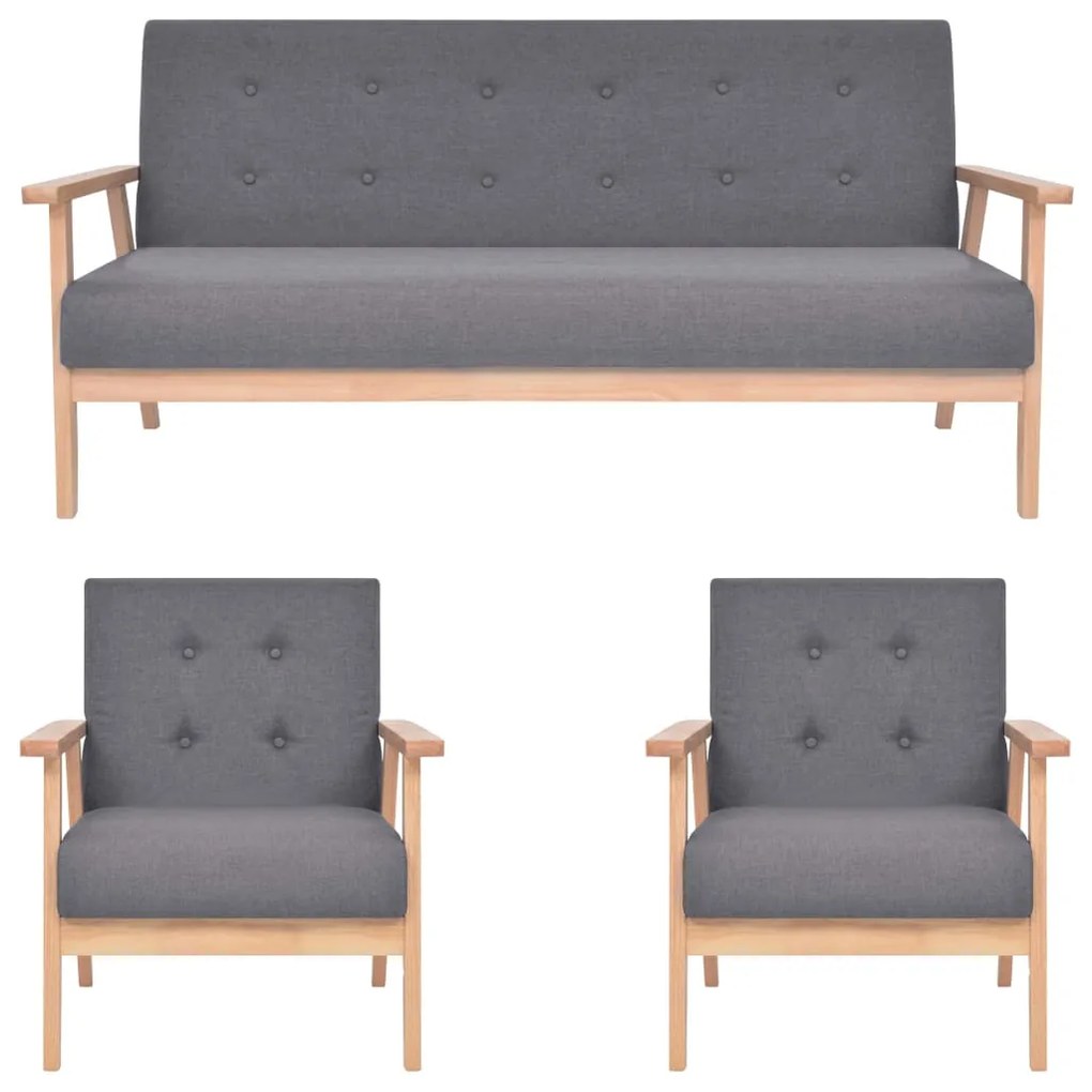 vidaXL Conjunto de sofás 3 pcs tecido cinzento-escuro