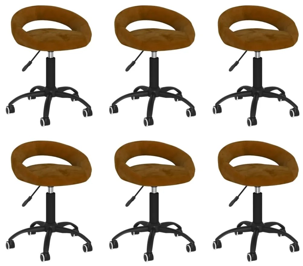 vidaXL Cadeiras de jantar giratórias 6 pcs veludo castanho