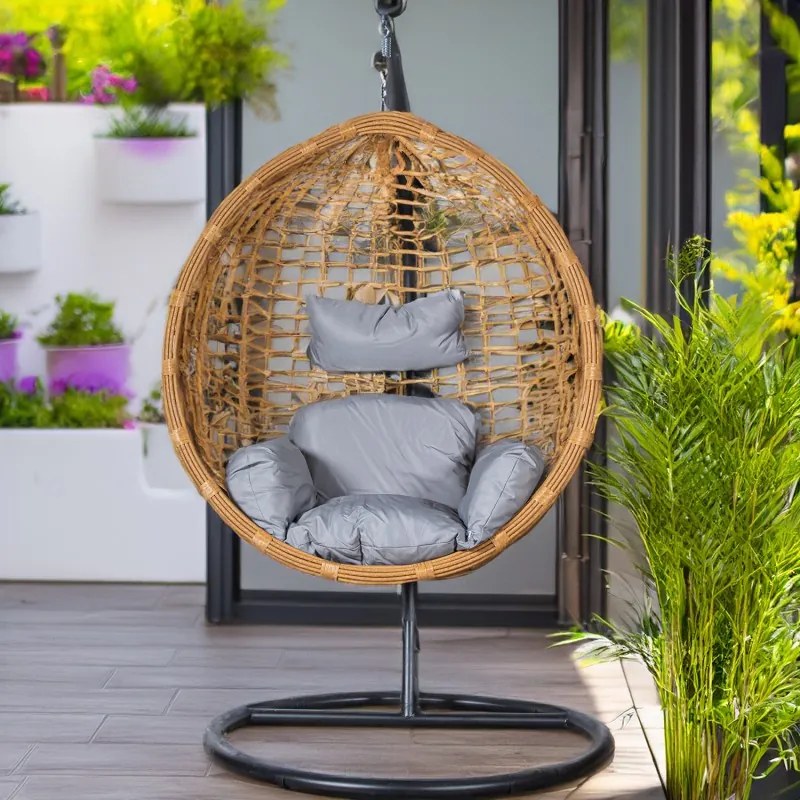Cadeira Suspensa De Vime Artificial/aço Natural/preto, 117x106x198cm (montado)