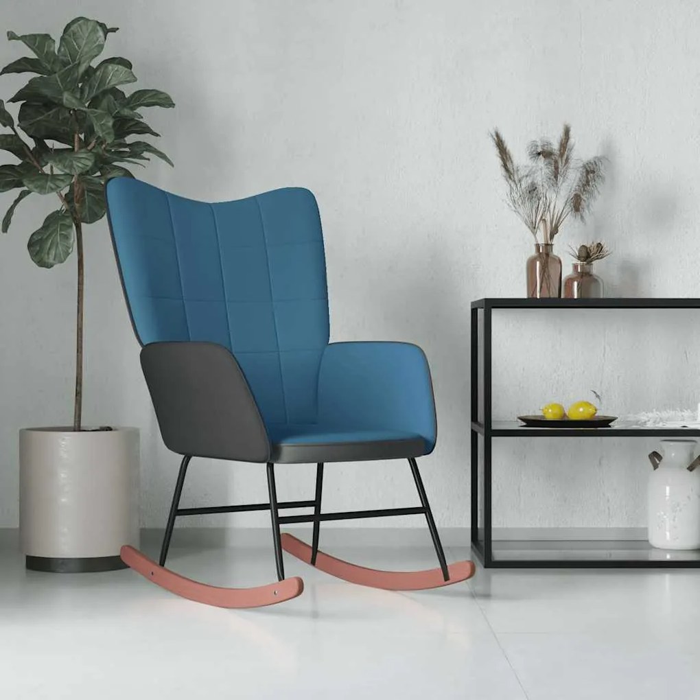 vidaXL Cadeira de baloiço PVC e veludo azul