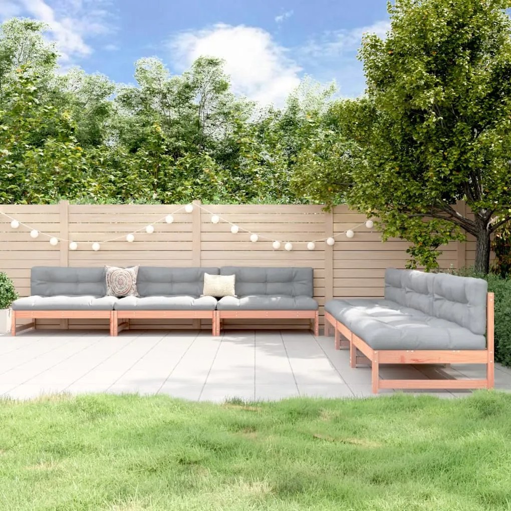 6 pcs conjunto lounge de jardim madeira de douglas maciça