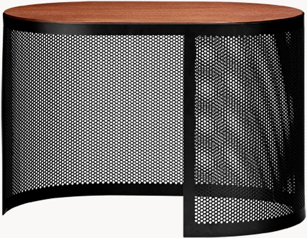 Mesa de centro oval em metal com tampo de madeira Pausilius