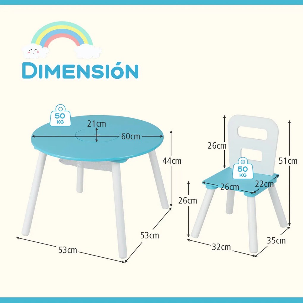 Conjunto Infantil "Kreativ" – Mesa Redonda e 2 Cadeiras de Madeira com