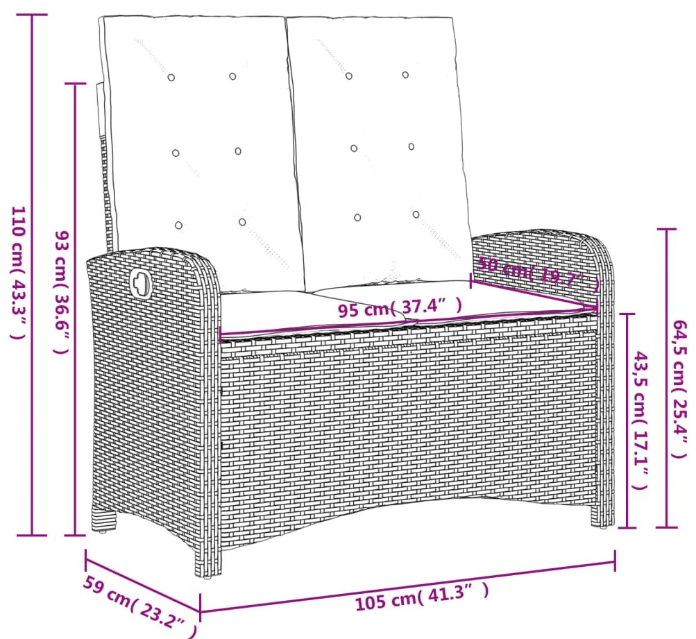 2 pcs conjunto de jantar p/ jardim com almofadões vime PE bege