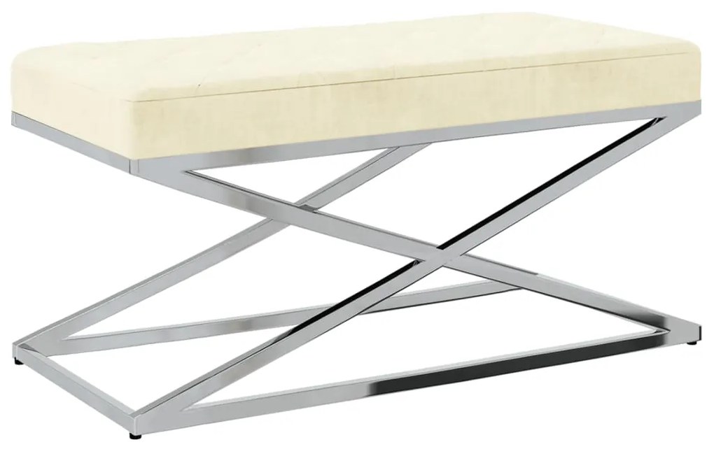 327156 vidaXL Banco aço inoxidável e veludo cor creme
