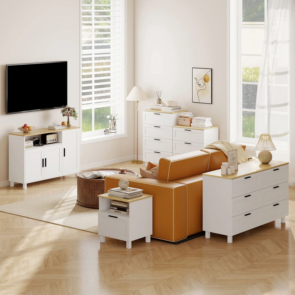 Aparador de Sala com Prateleiras Ajustáveis Compartimento Aberto Pernas de Madeira 110x33x75 cm Branco