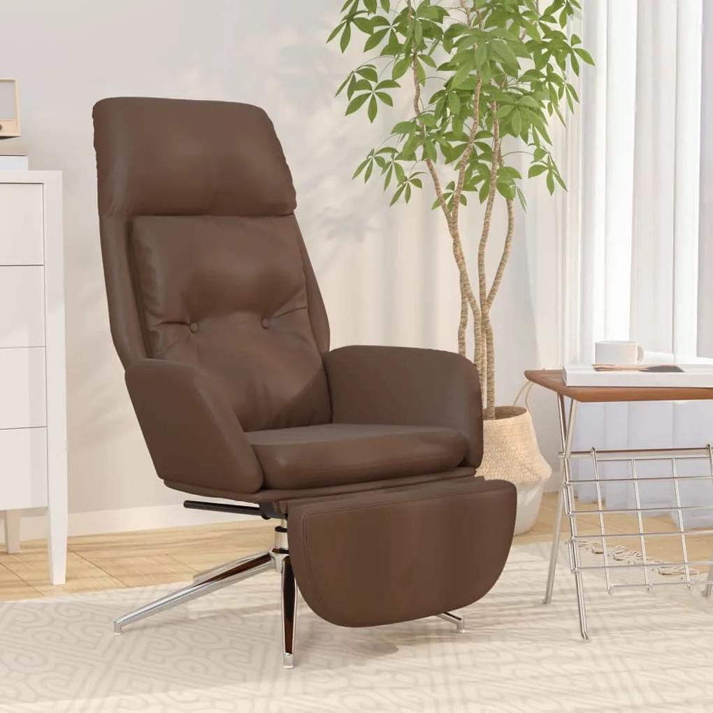 Cadeira descanso + apoio pés couro genuíno/artificial castanho