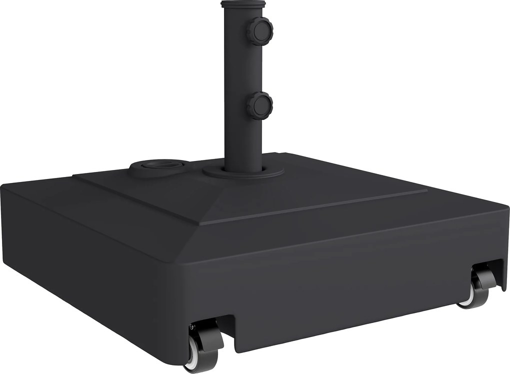 Base para Chapéu de Sol Quadrada com Rodas para Postes Ø35/38/48 mm, Recarregável com Areia 61 kg ou Água 40 kg Preto
