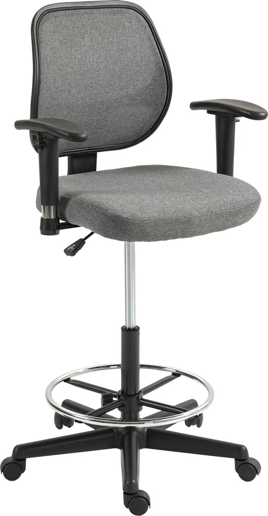 Cadeira de escritório com assento alto ajustável, braços 60 x 57 x 97-119 cm com rodas, cinzenta