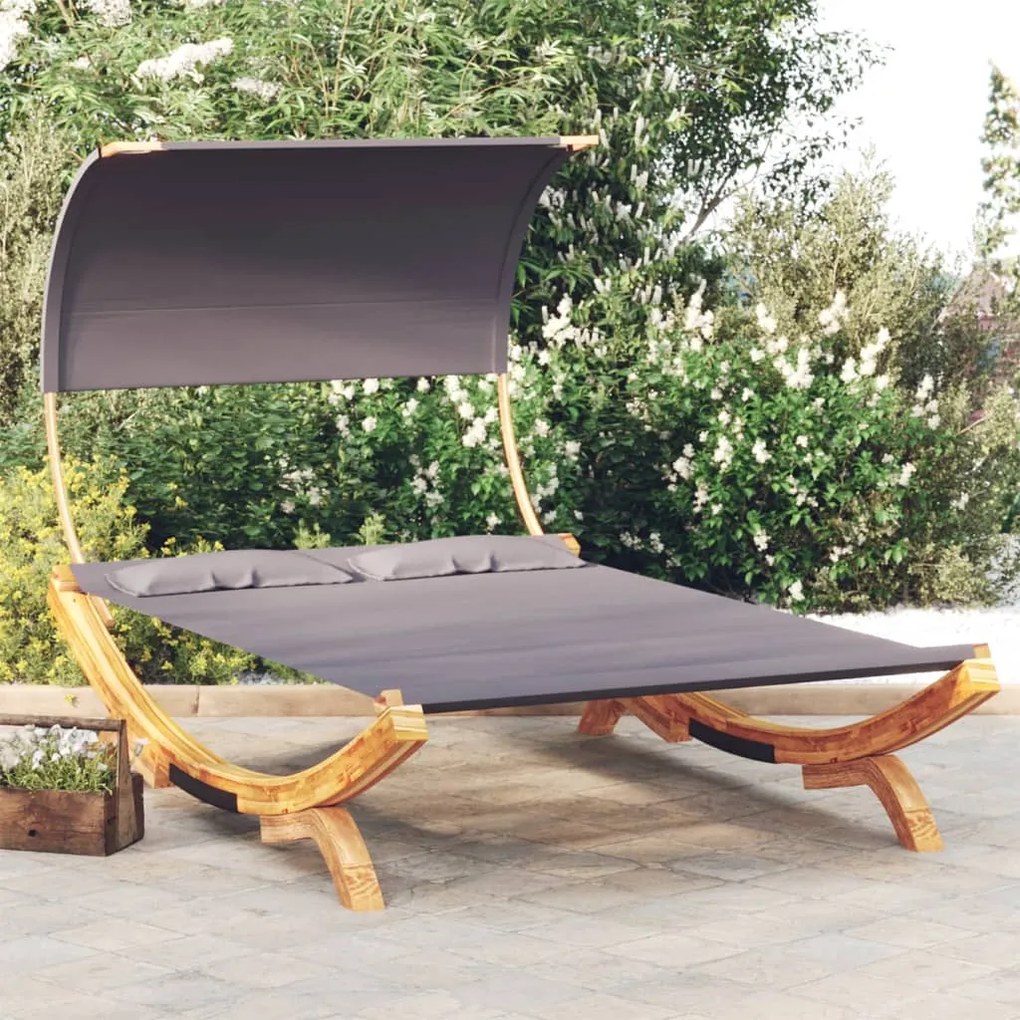 vidaXL Espreguiçadeira c/ toldo 165x203x126 cm madeira curva antracite
