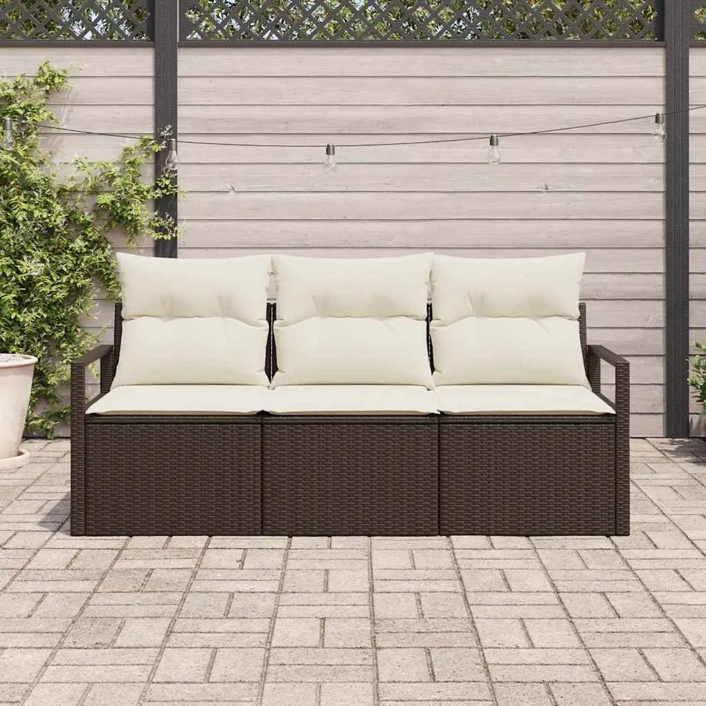 Conjunto de Sofá de Jardim 3 Peças da com Almofadas em Rattan Sintétic