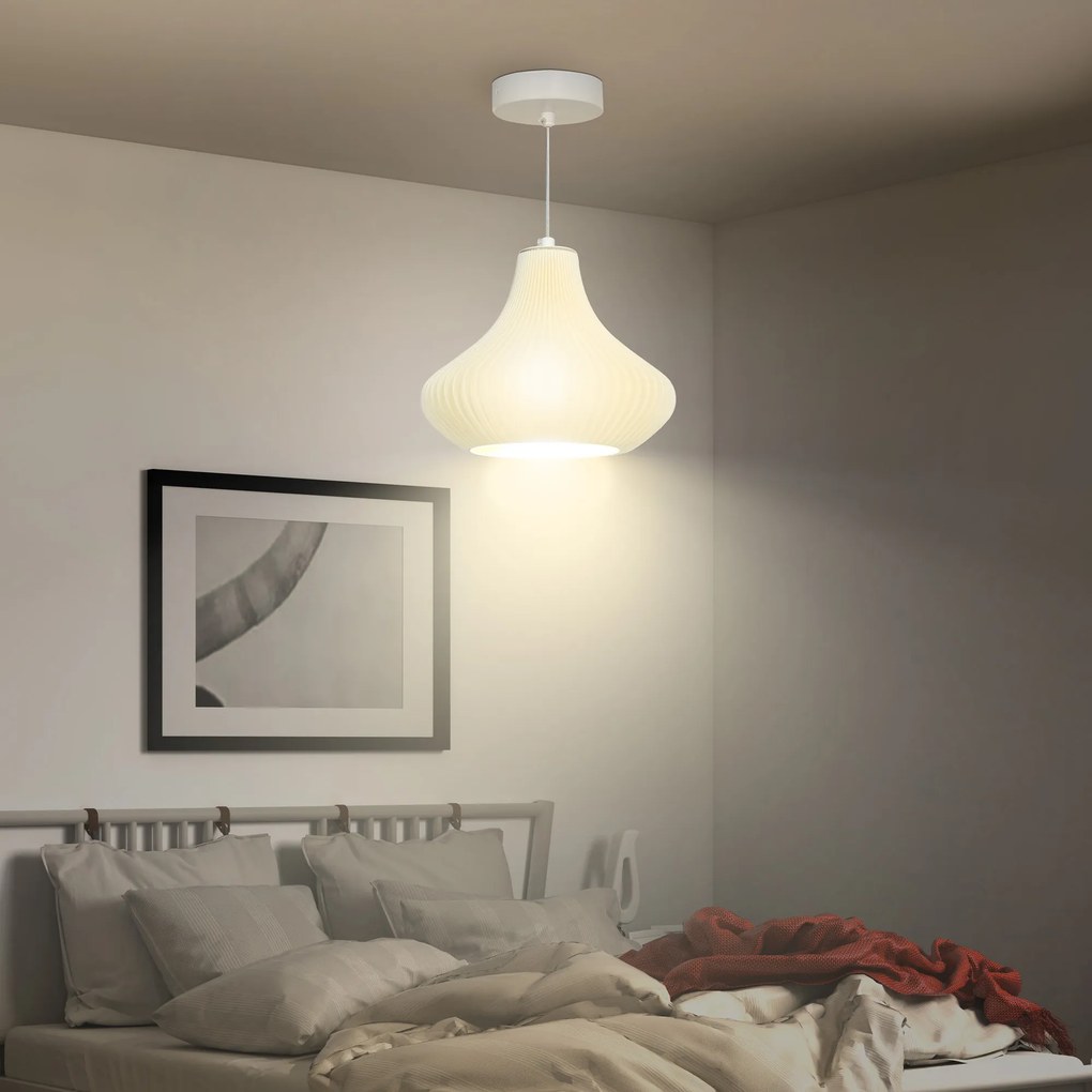 Candeeiro Suspenso Moderno Candeeiro de Teto com Ecrã de Impressão 3D Iluminação para Sala de Jantar Ø22x18 cm Branco