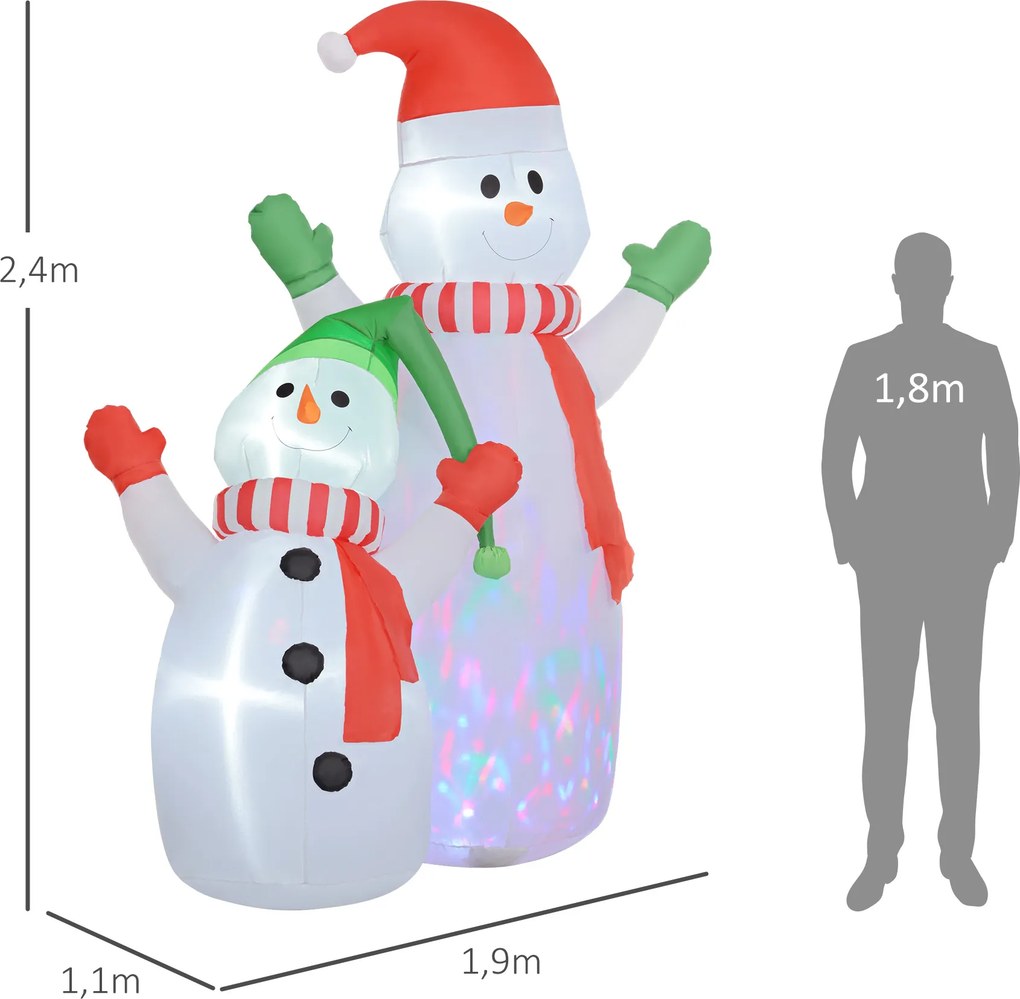 Boneco de Neve de Natal Insuflável, 190 x 110 x 240 cm, Luzes LED Integradas, Branco