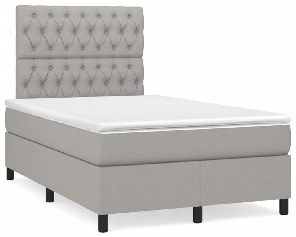 Cama box spring c/ colchão e LED 120x190 cm tecido cinza-claro