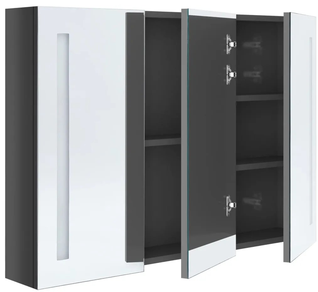 Armário espelhado casa de banho LED 89x14x62cm cinza brilhante