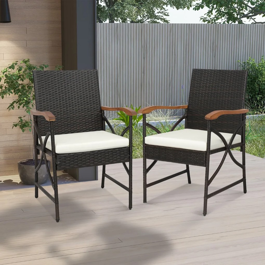 Conjunto de 2 cadeiras de jantar de madeira de acácia com braços para jardim gramado